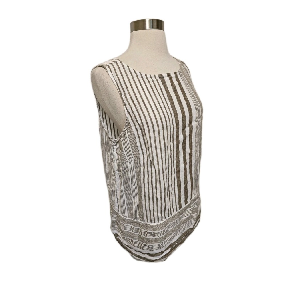 J Jill Womens 100% Linen Tank Top Size Medium Brown Stripes